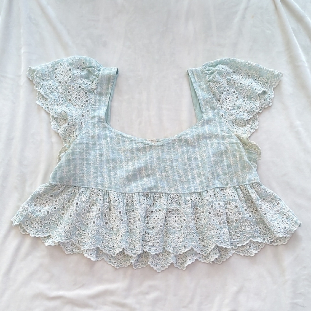 American Eagle Outfitters Light Blue Lace Blouse